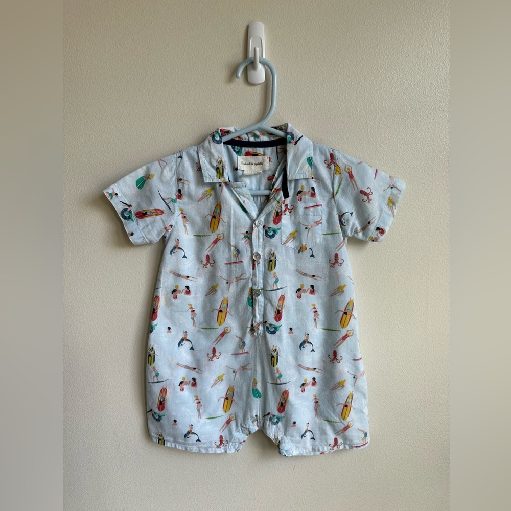 Arsene Et Les Pipelettes Baby Romper with Swim/Surf Motif (18M)